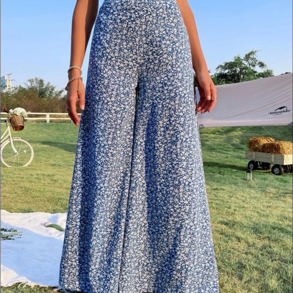 SHEIN Floral High Waist Wide Leg Pants